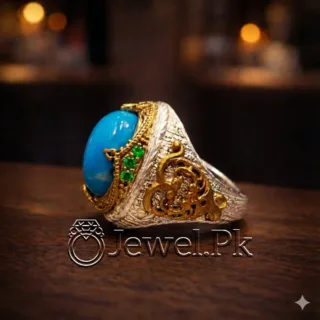Natural Turquoise Ring Silver 925 Feroza Ring 22