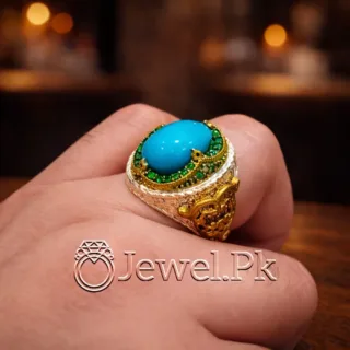 Feroza - Clean Blue Turquoise Ring - Pure 925 Silver (Chandi)