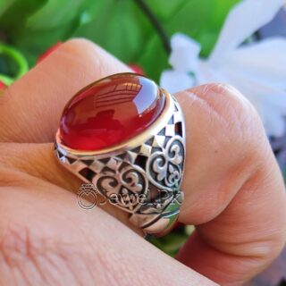 Natural Red Aqeeq (Brown Agate) Ring 925 Silver -  Chaandi Ring