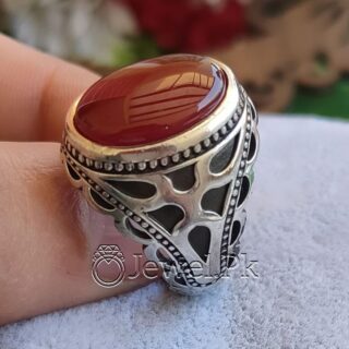 Natural Red Aqeeq (Brown Agate) Ring 925 Silver - Chaandi Ring