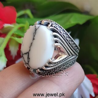Turkish Ring - White Shajri Aqeeq - Silver 925 (Chandi)