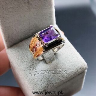 Natural Amethyst Stone Ring - 925 Pure Silver (Chandi)