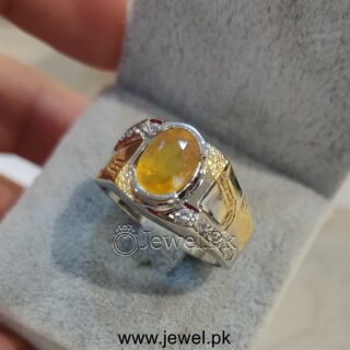 Natural Yellow Sapphire (Pukhraj) Stone Ring 925 Silver
