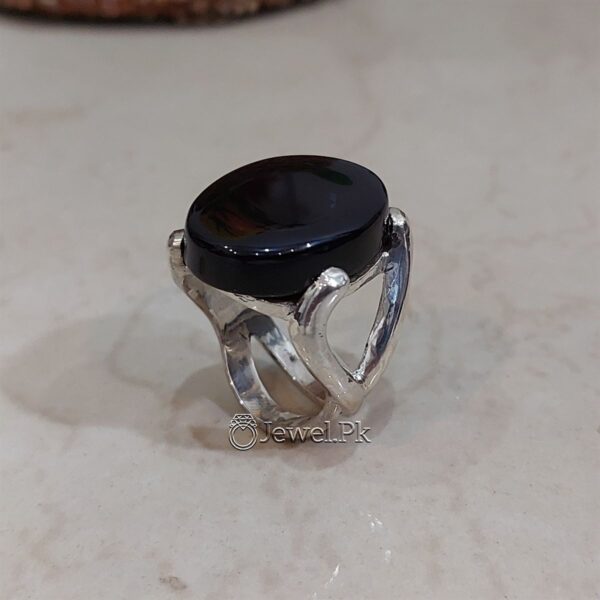 Natural Black Agate Ring - Heavy & Durable 925 Silver Black Aqeeq Ring