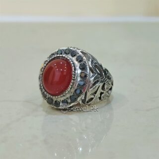 Brown Aqeeq Natural Agate Stone Ring 925 Silver