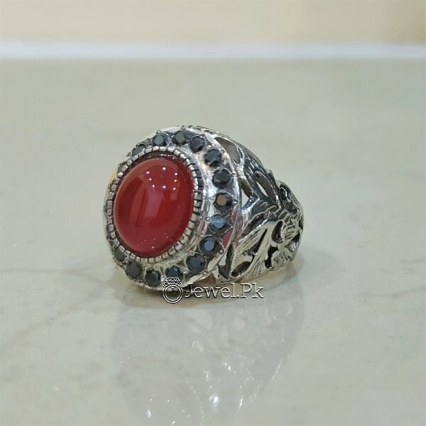 Brown Aqeeq Natural Agate Stone Ring 925 Silver