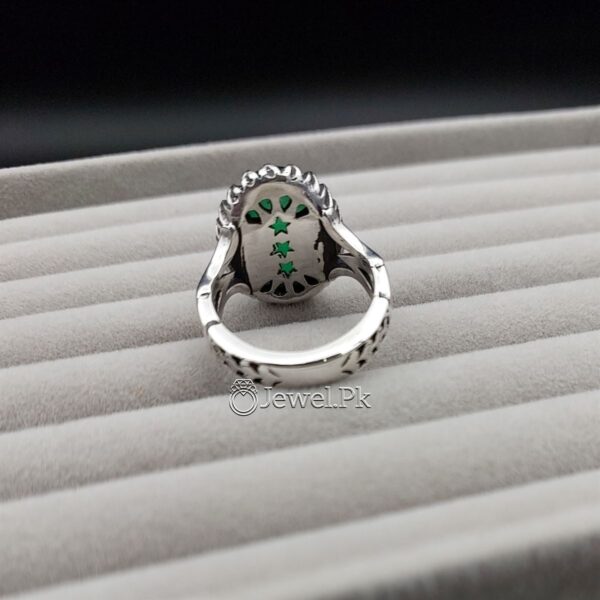 Green Agate stone Sabz Aqeeq Aqiq ring in pure silver irani design 1