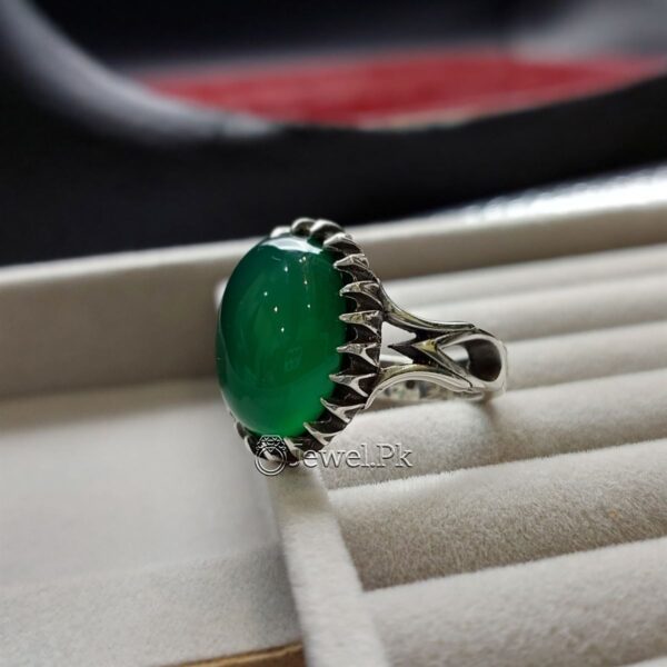 Green Agate stone Sabz Aqeeq Aqiq ring in pure silver irani design 2