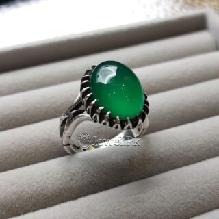 Natural Green Agate - Sabz Aqeeq Ring - 925 Silver