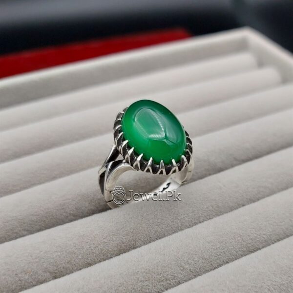 Green Agate stone Sabz Aqeeq Aqiq ring in pure silver irani design 4