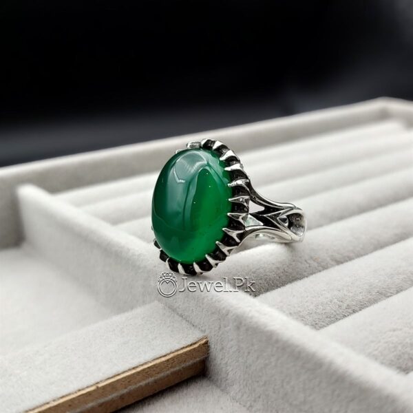 Green Agate stone Sabz Aqeeq Aqiq ring in pure silver irani design 5
