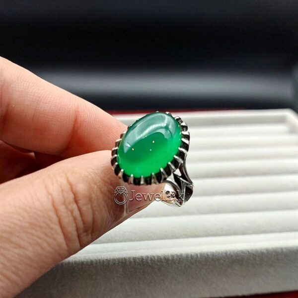 Green Agate stone Sabz Aqeeq Aqiq ring in pure silver irani design 6