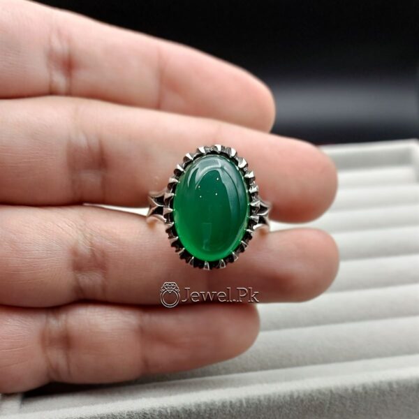 Green Agate stone Sabz Aqeeq Aqiq ring in pure silver irani design 7