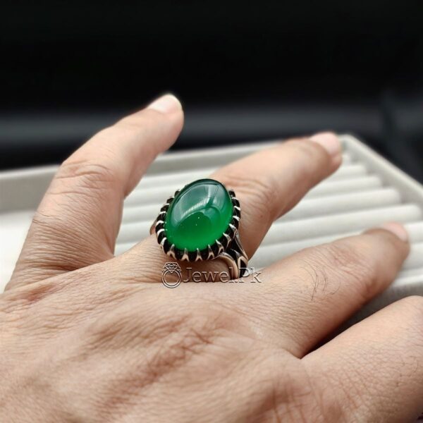 Green Agate stone Sabz Aqeeq Aqiq ring in pure silver irani design 8