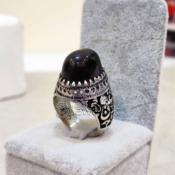 Natural Black Agate Ring - Islamic Ring - Durable  Silver Black Aqeeq Ring