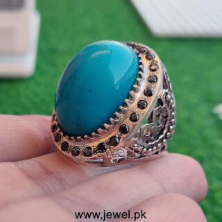 Feroza Ring 925 Silver - Clean Blue Nishapuri Turquoise