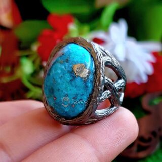 Shajri Feroza - Natural Turquoise Ring - Pure Silver Black Rhodium