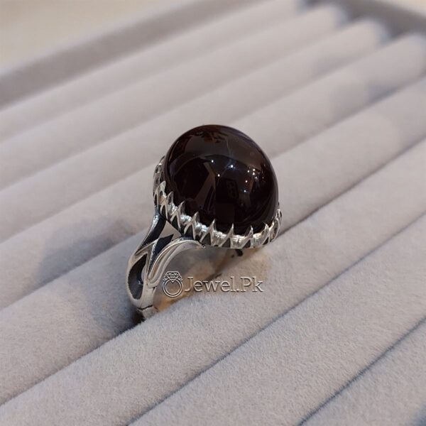 Natural Black Agate Ring - Heavy & Durable 925 Silver Black Aqeeq Ring