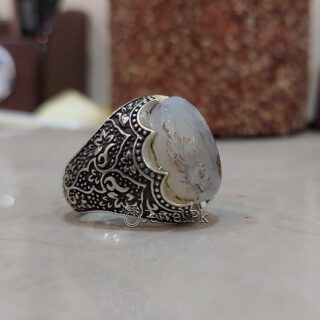 Shajri Aqeeq - Natural Dendritic Agate 925 Silver - VIP Ring