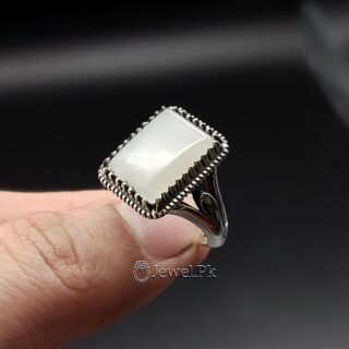 Natural White Agate - White Aqeeq Ring - 925 Silver