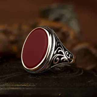 Turkish Ring Aqeeq Stone (Agate) Silver 925 - Premium Collection