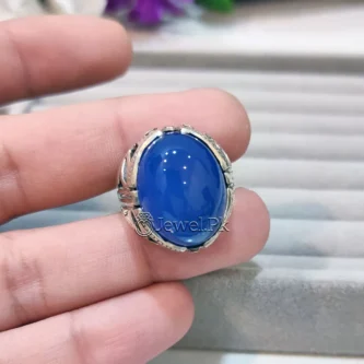 Blue Agate Ring for men Blue Aqeeq stone 1