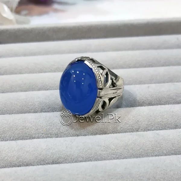 Blue Agate Ring for men Blue Aqeeq stone 2