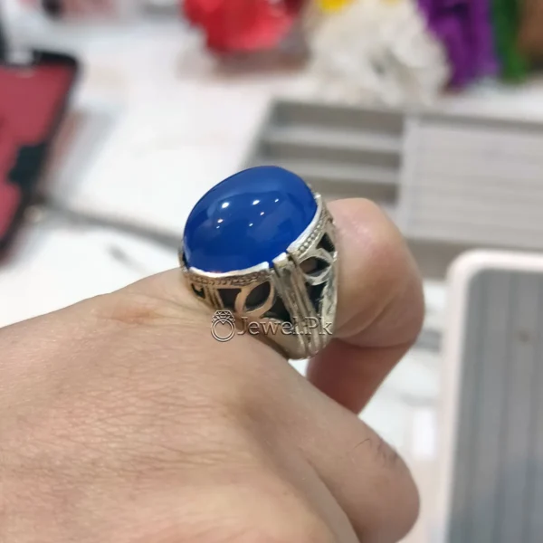 Blue Agate Ring for men Blue Aqeeq stone 5