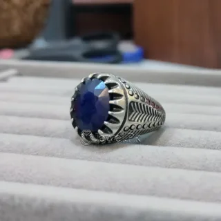 Neelum Stone- Blue Sapphire Ring 925 Silver Chaandi - Lab Certified