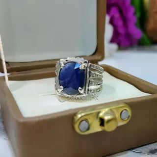 Neelum Stone- Blue Sapphire Ring 925 Silver Chaandi - Lab Certified