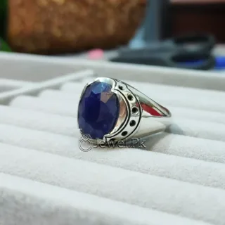natural blue sapphire, neelum stone pure silver ring