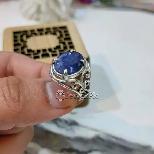 Neelum Stone- Blue Sapphire Ring 925 Silver Chaandi - Lab Certified