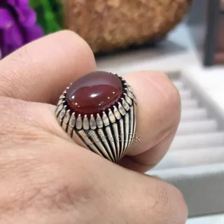 Natural Red Aqeeq Ring 925 Silver Brown Agate Durable Chaandi Ring