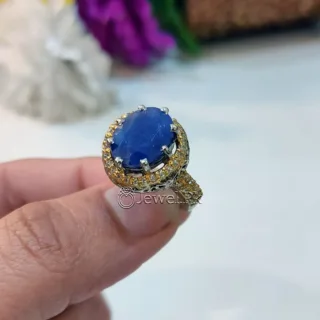 Blue Sapphire Natural Neelam Ring A+ Quality 925 Italian Silver