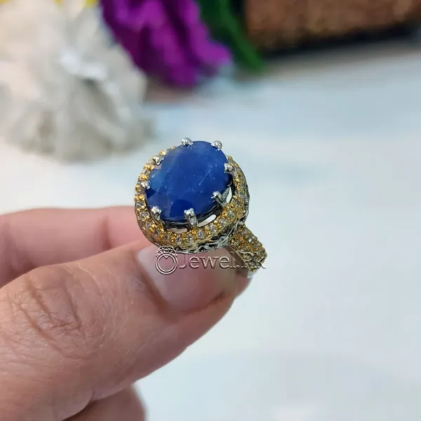 Blue Sapphire Natural Neelam Ring A+ Quality 925 Italian Silver