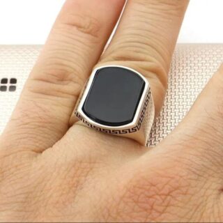 Turkish Ring Black aqeeq Black Onyx Stone
