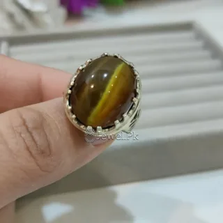Cats Eye Stone Ring 925 Silver (Chandi)