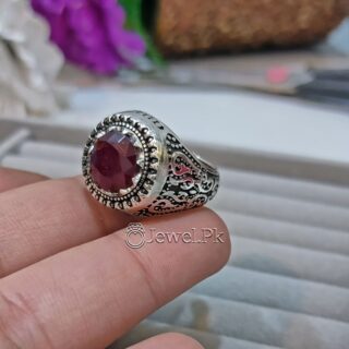 Natural Ruby Ring 925 Silver Chandi - Afghan Yaqoot Ring Certified