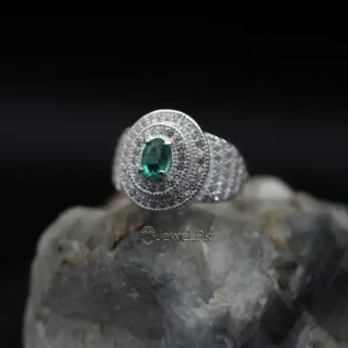 Natural Emerald Ring Pure Silver -