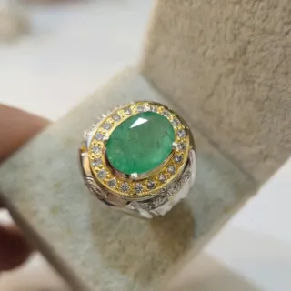 Emerald Zambian Natural - 925 Silver Ring Luxury - Lab Certified