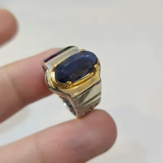 Kashmiri Neelam Stone + Kashmir Sapphire Ring