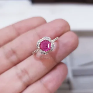 Pink Mozambique Ruby Natural Gemstone 925 Silver Ring women