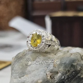 Natural Yellow Sapphire (Pukhraj) Stone Ring Italian 925 Silver