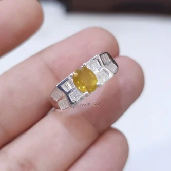 Natural Yellow Sapphire (Pukhraj) Stone Ring Italian 925 Silver