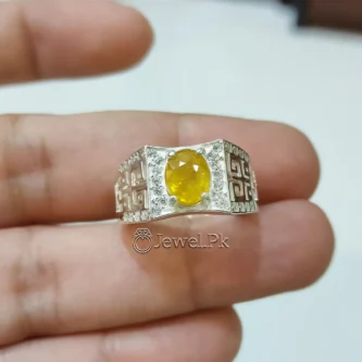 Natural Yellow Sapphire (Pukhraj) Stone Ring Italian 925 Silver