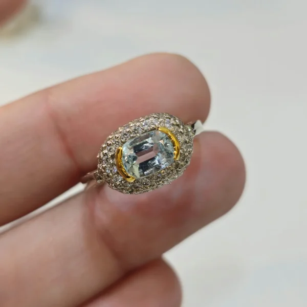 Women Rings Natural Aquamarine + Aqua rings silver 925 Ladies