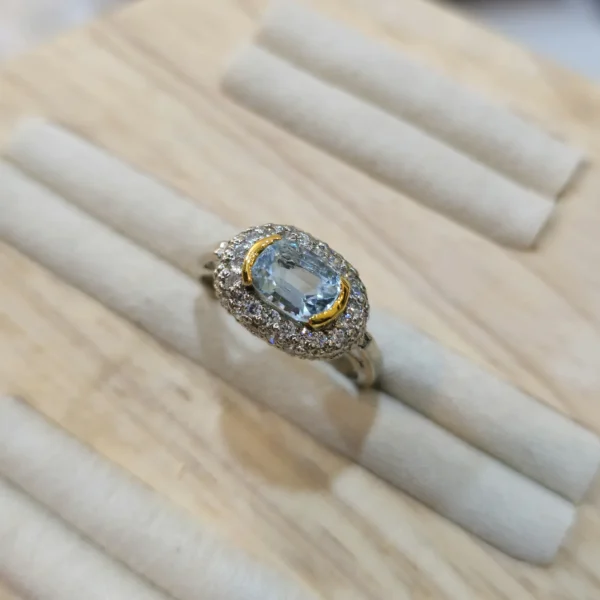 Women Rings Natural Aquamarine + Aqua rings silver 925 Ladies