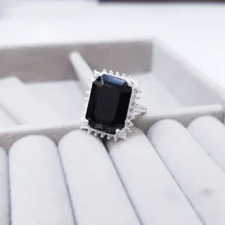 Black Aqeeq Stone Ring 925 Italian Silver - Black Agate Women Ring