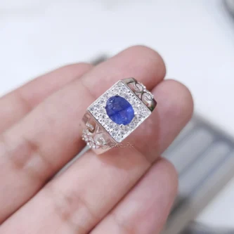 Blue Sapphire Premium Ring 925 Silver - Lab Certified
