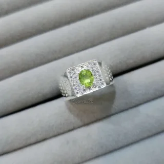 Natural Peridot Ring Pure Silver - Cubic Zircons